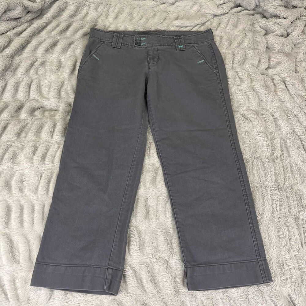 Aeropostale Pants Women 7/8 Gray Capri Casual Wide Leg Double Button Butterfly